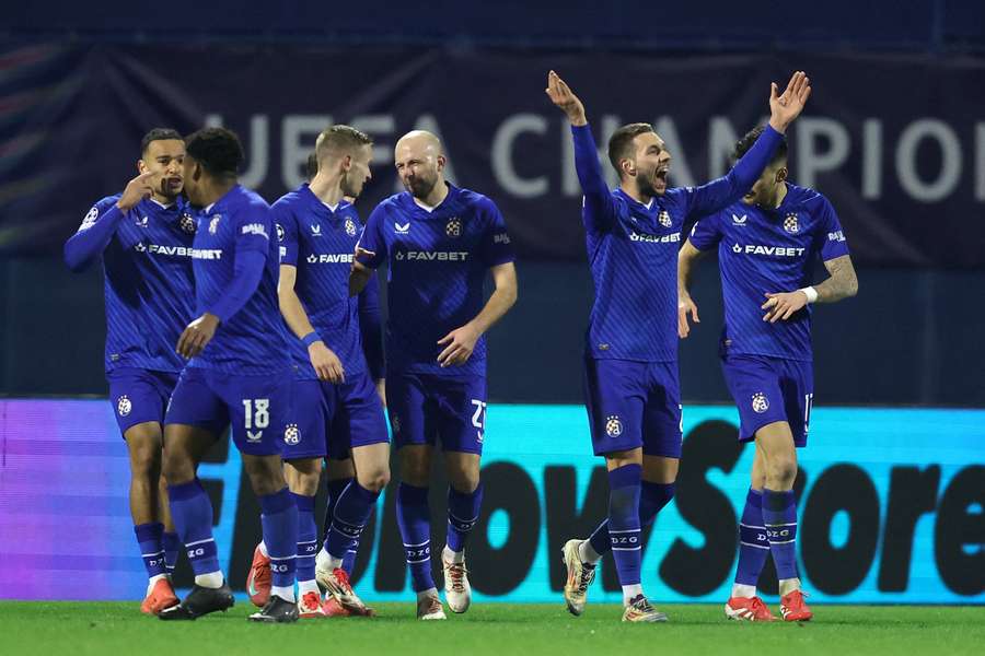 Dinamo Zagreb celebrate a goal against AC Milan