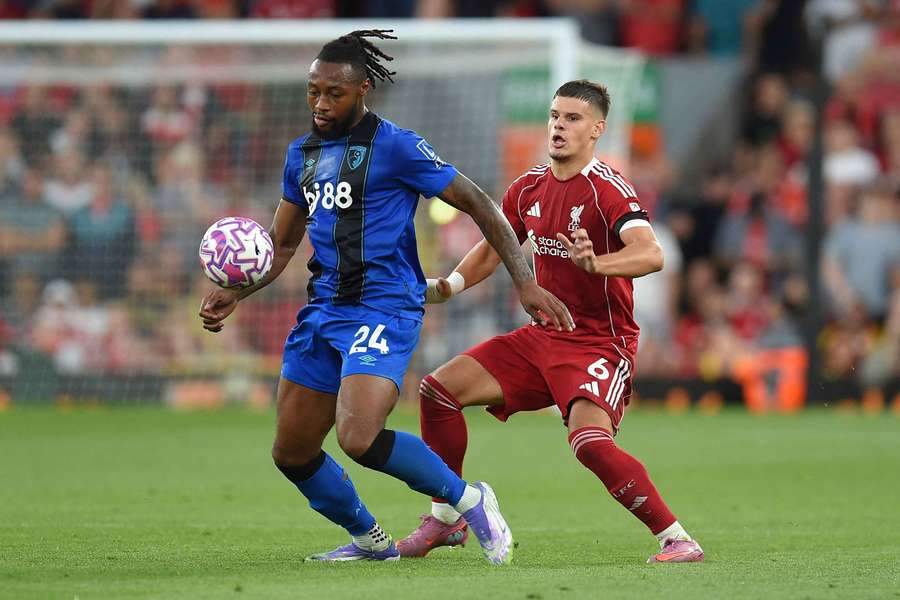 Semenyo (left) reported racist abuse in the first half of Friday's match
