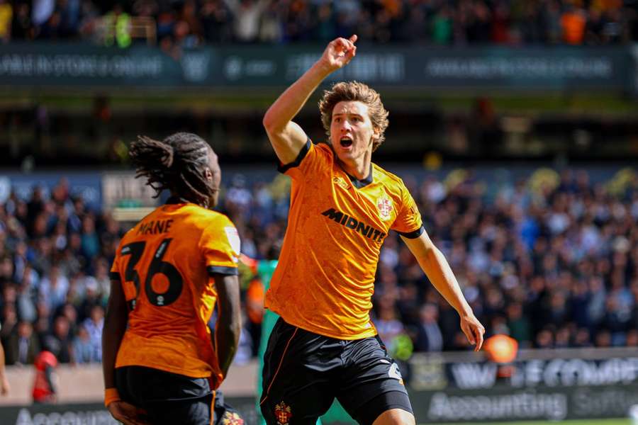Fer Lopez of Wolves celebrates scoring Fer Lopez of Wolves celebrates scoring