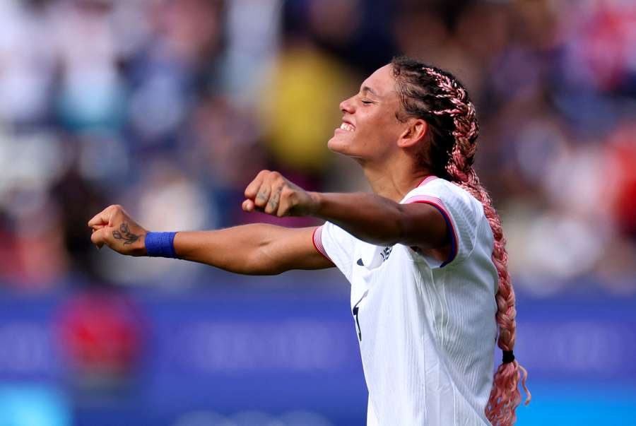 Trinity Rodman celebrates her match-winning goal