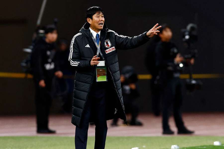 Japan coach Hajime Moriyasu reacts