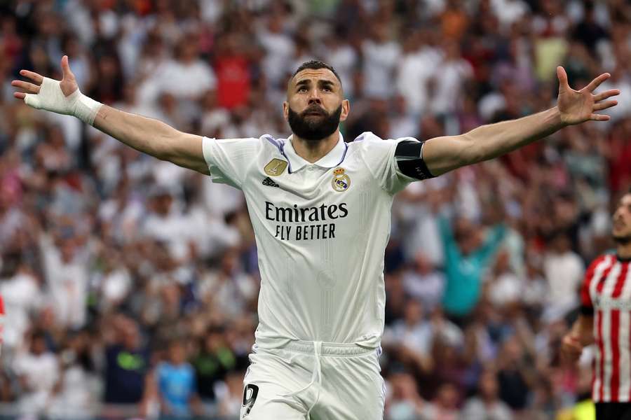 Real Madrid forward Karim Benzema celebrates