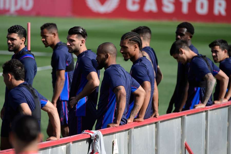 Sevilla players in training ahead of the match