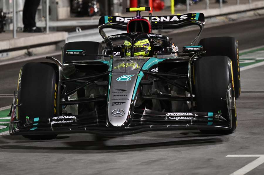 Lewis Hamilton in actie in Las Vegas