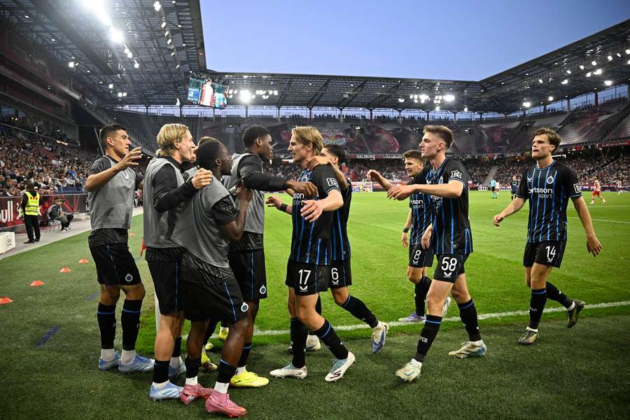 Club Brugge's Romeo Vermant celebrates scoring the only goal of the game