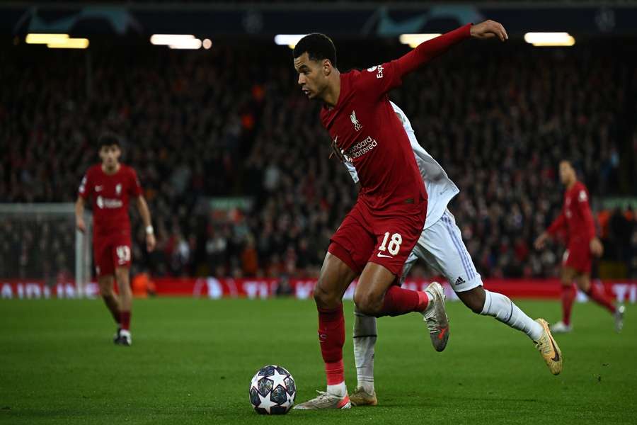 Cody Gakpo runs with the ball for Liverpool