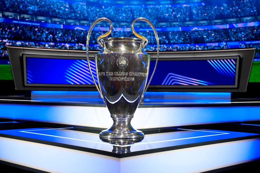 The Champions League trophy ahead of the draw