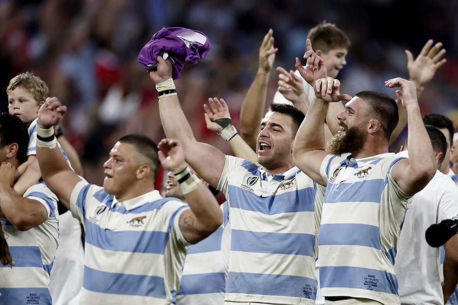 Argentina players celebrate their win