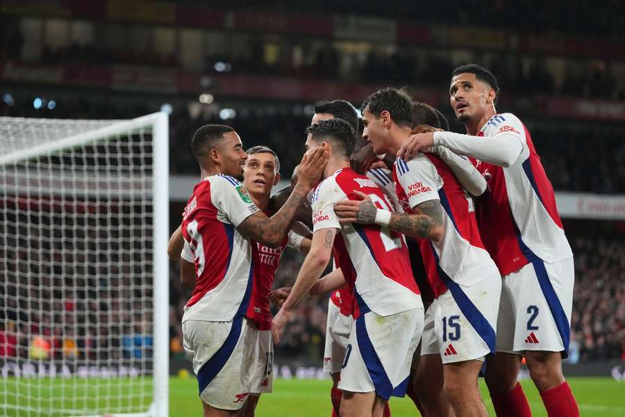 Arsenal celebrate Jesus' hat-trick