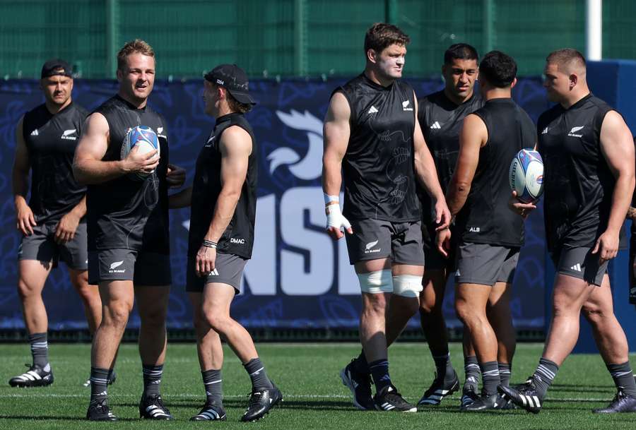 New Zealand take part in a training session at the National Institute of Sport, Expertise, and Performance (INSEP), on the outskirts of Paris