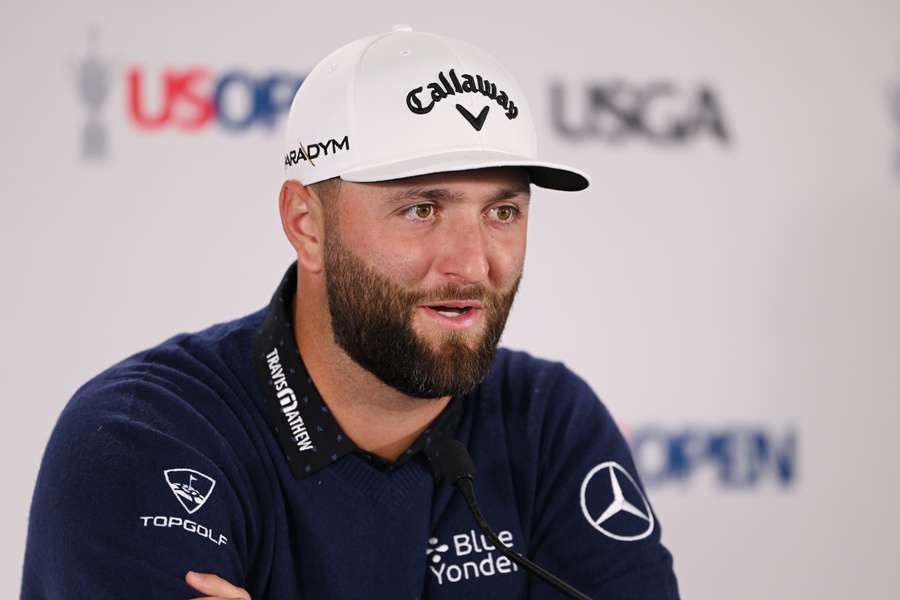 Spain's Jon Rahm speaks to the media prior to the 123rd US Open at Los Angeles Country Club