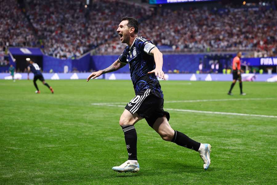 Messi celebrates second goal against England during 2026 World Cup semi-final