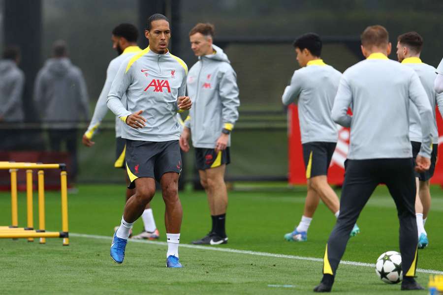 Liverpool players in training ahead of their match with Milan