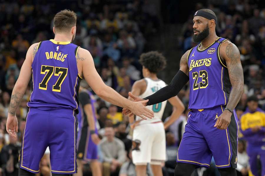 Luka Doncic and LeBron James of the Los Angeles Lakers