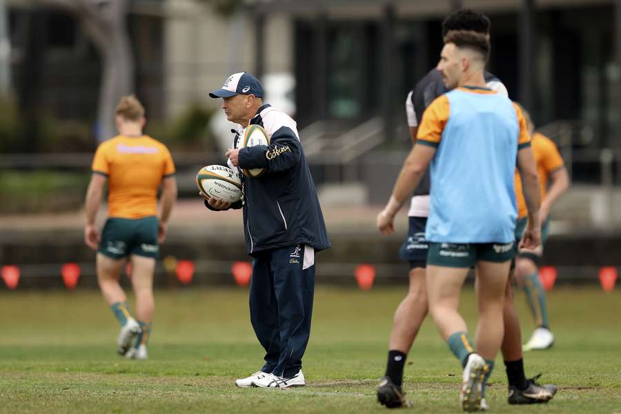 Australia's coach Eddie Jones attends a training session