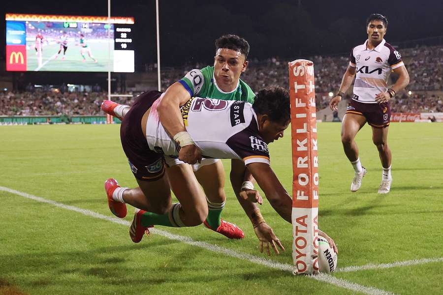 Cobbo in action for the Broncos against Canberra Raiders earlier this season.