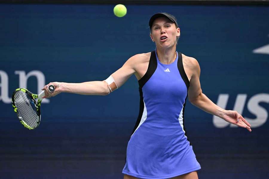 Caroline Wozniacki in action against Beatriz Haddad Maia at the US Open