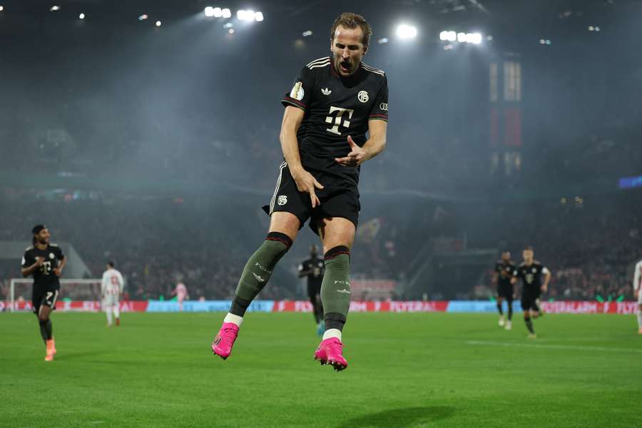 Harry Kane of FC Bayern Munich celebrates scoring his team's second goal Harry Kane of FC Bayern Munich celebrates scoring his team's second goal