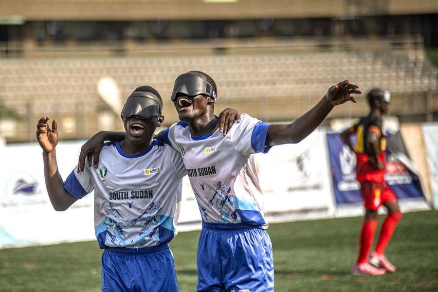Jugadores de Sudán del Sur celebran la victoria Jugadores de Sudán del Sur celebran la victoria