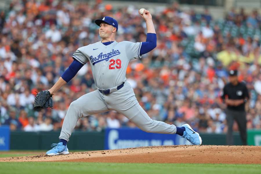 Dodgers' Tarik Skubal pitching during his return to Detroit Dodgers' Tarik Skubal pitching during his return to Detroit