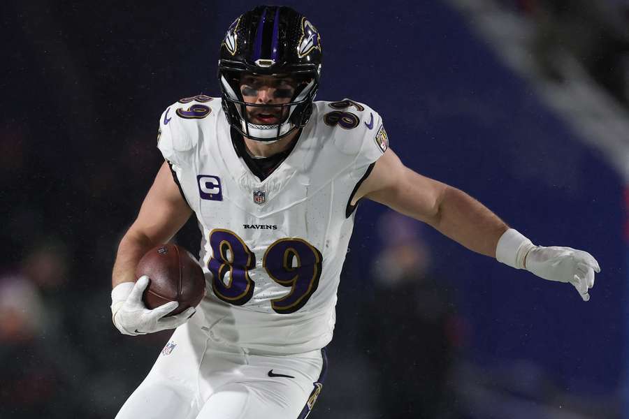 Ravens tight end Mark Andrews running after a catch in the AFC Divisional round game against the Buffalo Bills (2025)