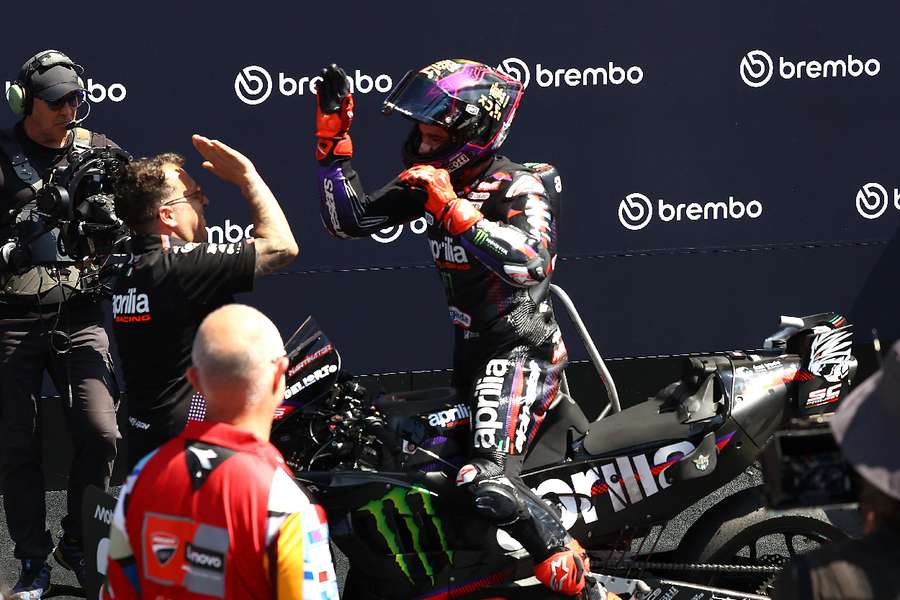 Marco Bezzecchi celebrates win