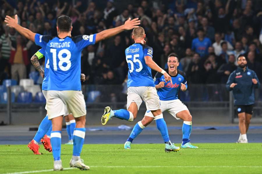 L'esultanza dei giocatori del Napoli