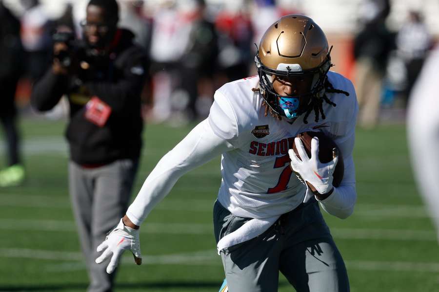 Tyren Montgomery competes at the 2026 Senior Bowl 