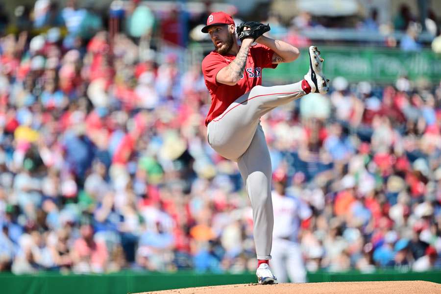 Red Sox pitcher Garrett Crochet winding up a pitch during Spring Training (2025)