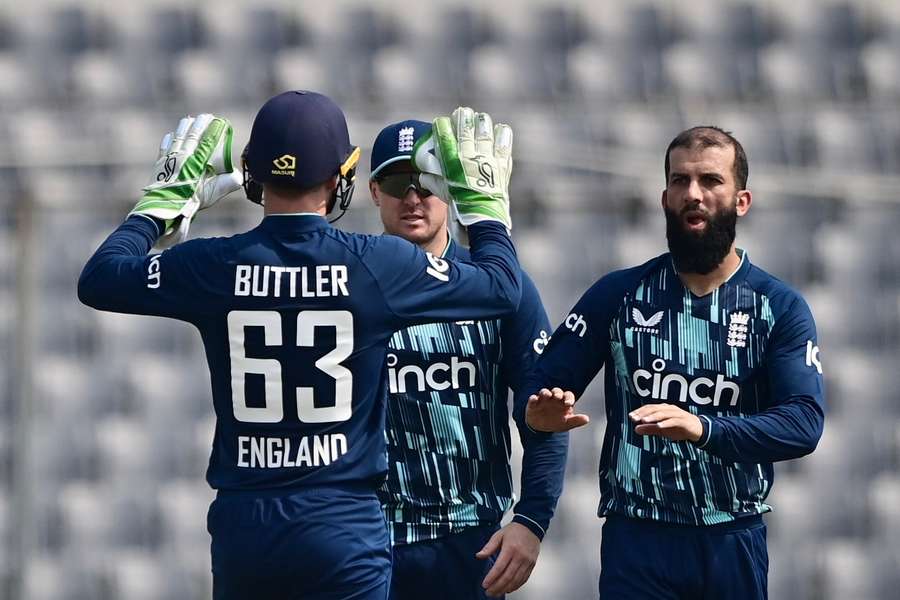 England's players celebrate against Bangladesh