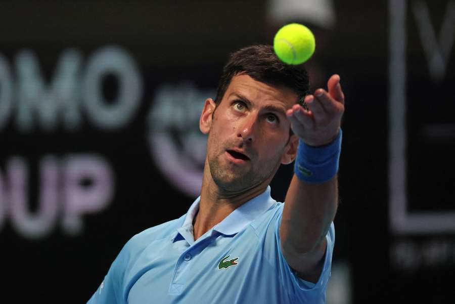 Novak Djokovic during the men's singles semi-final tennis match against Russia's Roman Safiullin at the Tel Aviv Watergen Open