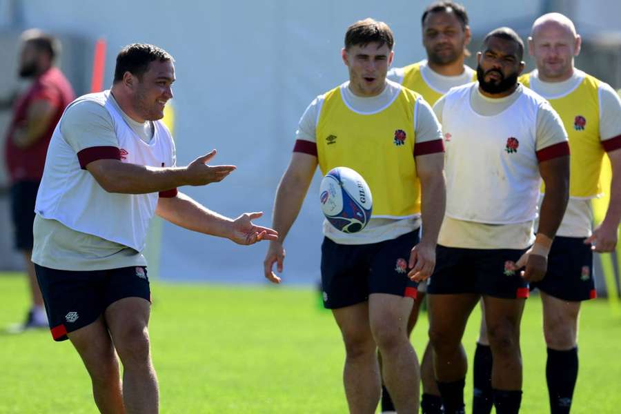 Jamie George takes part in a England training session ahead of the World Cup quarter-final against Fiji
