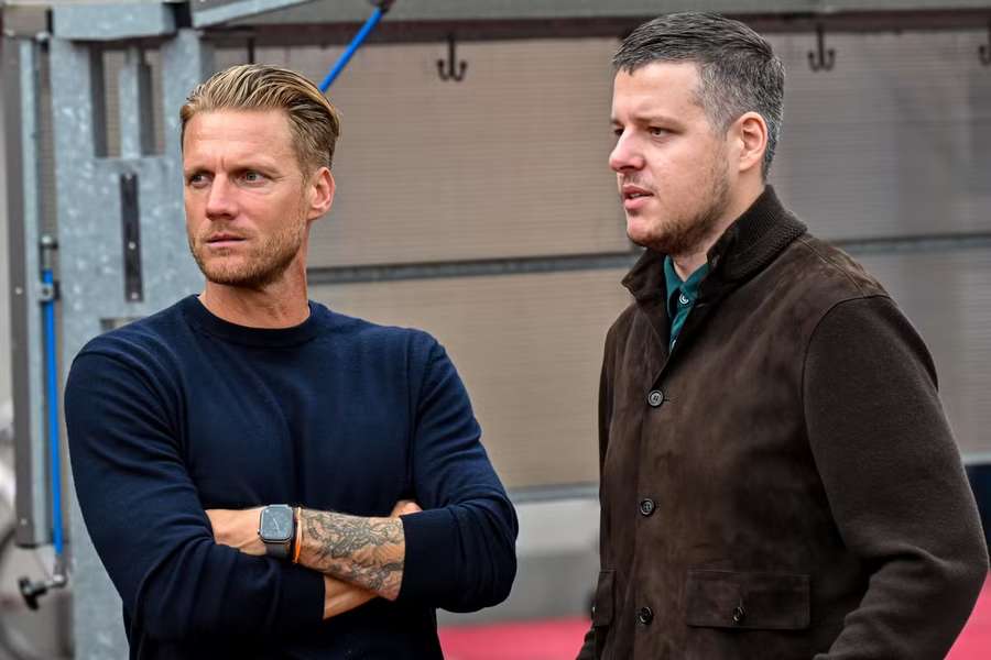 Majitel Slovanu Liberec Ondřej Kania (vpravo) s trenérem Radoslavem Kováčem. Majitel Slovanu Liberec Ondřej Kania (vpravo) s trenérem Radoslavem Kováčem.