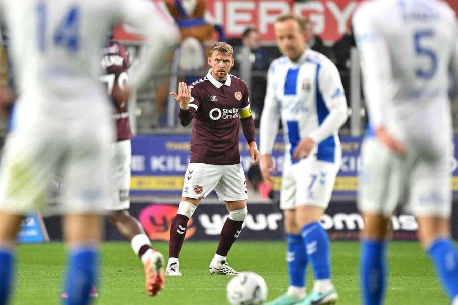Stephen Kingsley of Hearts celebrates scoring Stephen Kingsley of Hearts celebrates scoring