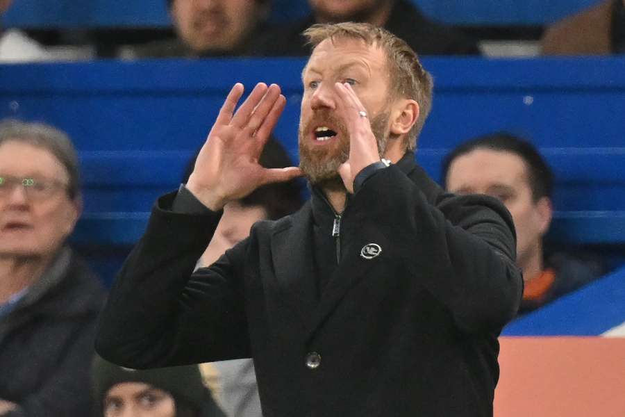 Graham Potter gestures on the touchline during the English Premier League football match between Chelsea and Southampton at Stamford Bridge