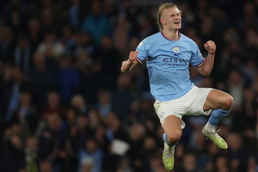 Manchester City's Erling Haaland celebrates after the win over Arsenal