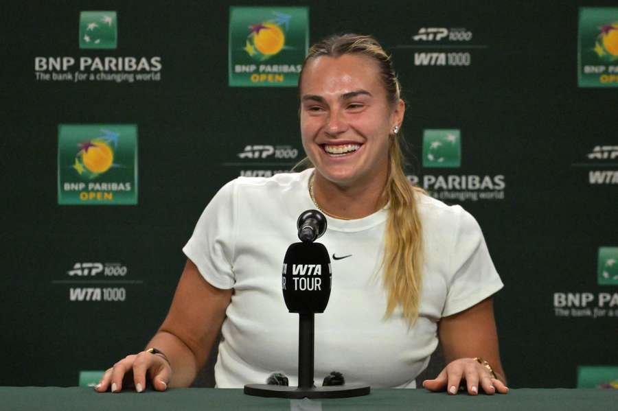 Aryna Sabalenka, en conférence de presse. Aryna Sabalenka, en conférence de presse.