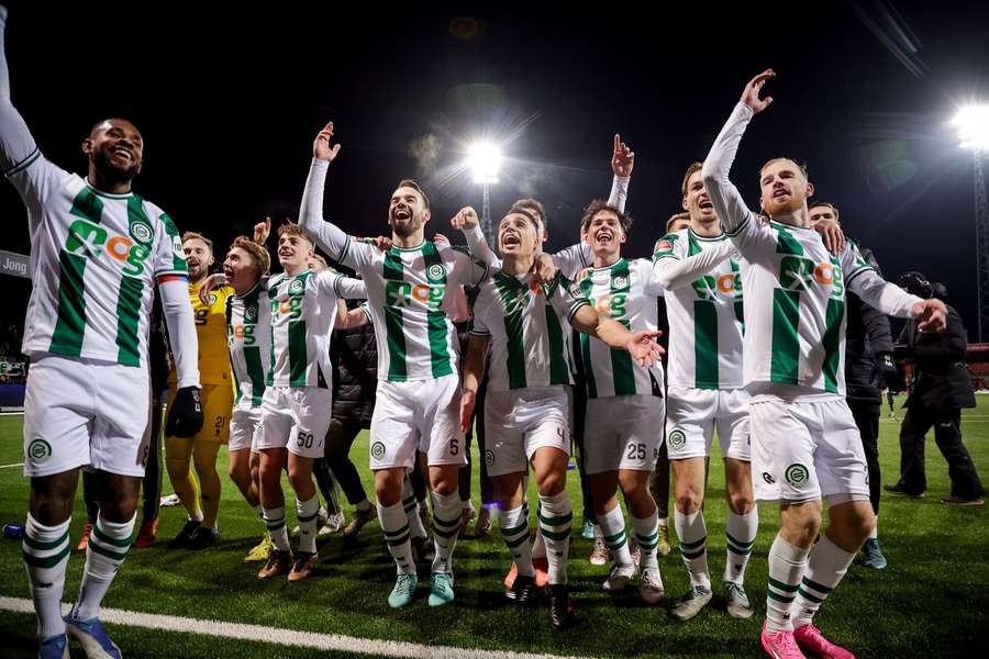 FC Groningen na het bereiken van de kwartfinales door de 2-0 uitzege op Excelsior