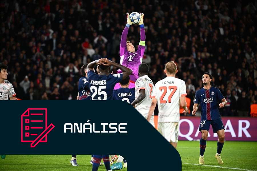 Manuel Neuer, do Bayern de Munique, faz uma defesa no jogo contra o PSG