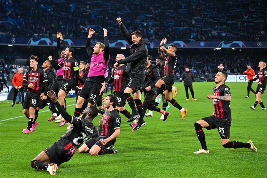 Milan celebrate at full-time Milan celebrate at full-time