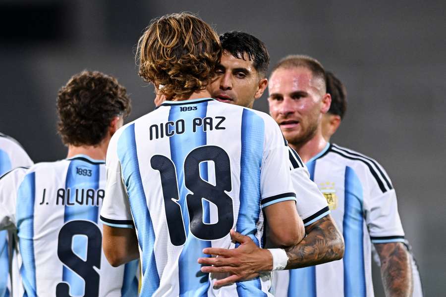 Argentina's Nico Paz celebrates scoring