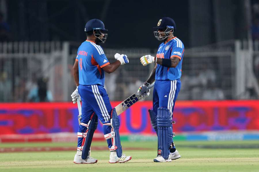 India's Suryakumar Yadav and Sanju Samson talk between overs