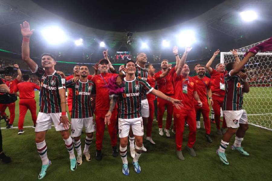 Fluminense players celebrate after the match