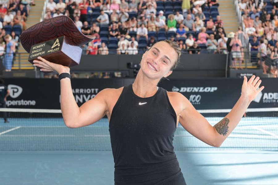 Sabalenka poses with her Adelaide International trophy