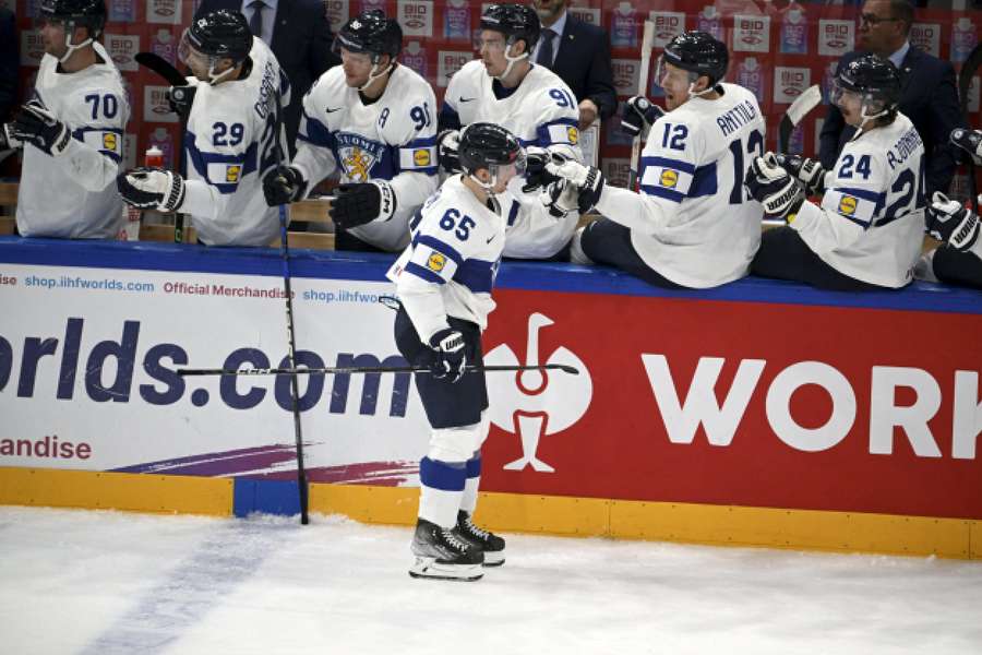 Finland celebrate levelling the match at 2-2