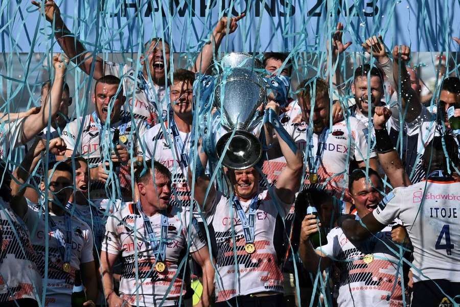 Saracens celebrate beating Sale to win the Premiership title