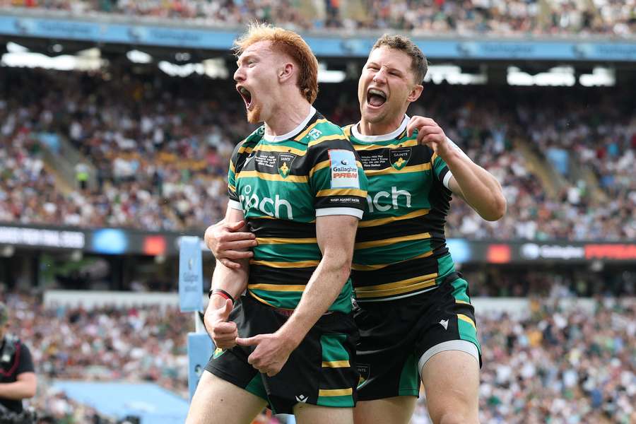 Northampton Saints' George Hendy celebrates with Fraser Dingwall Northampton Saints' George Hendy celebrates with Fraser Dingwall