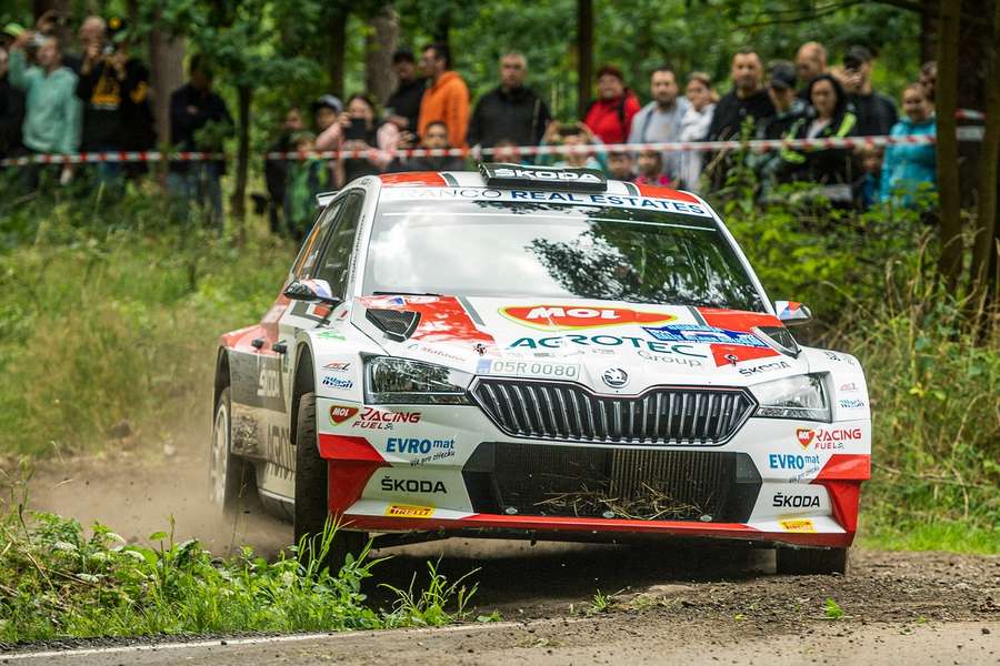 Škoda Fabia Rally2 Evo, s níž si Jan Kopecký s Janem Hlouškem dojeli pro první místo v Bohemia rallye Mladá Boleslav.