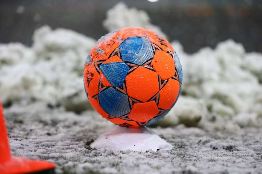 The orange game ball used in snowy conditions in the Eredivisie