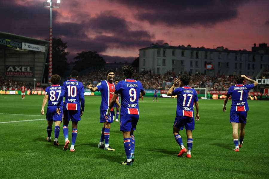 PSG celebrate their winner from Ferran Torres in the seventh minute